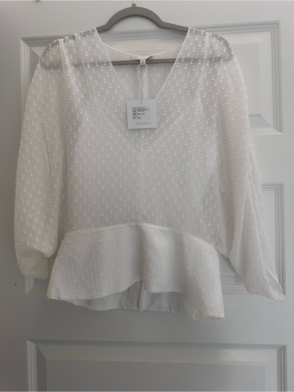 White Sheer Swiss Dot Peplum Blouse